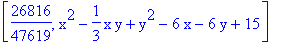 [26816/47619, x^2-1/3*x*y+y^2-6*x-6*y+15]